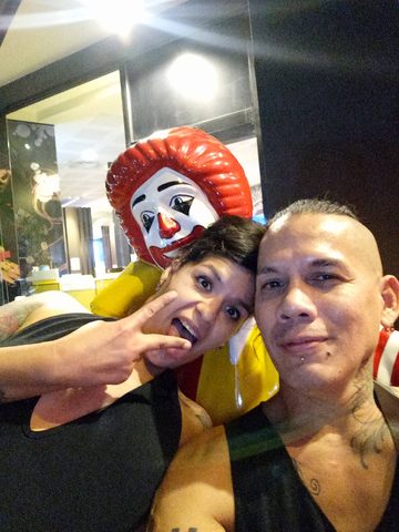 A playful moment with friends and Ronald McDonald. MJ and Cisco, Huai Khwang, Thailand, December 31, 2016