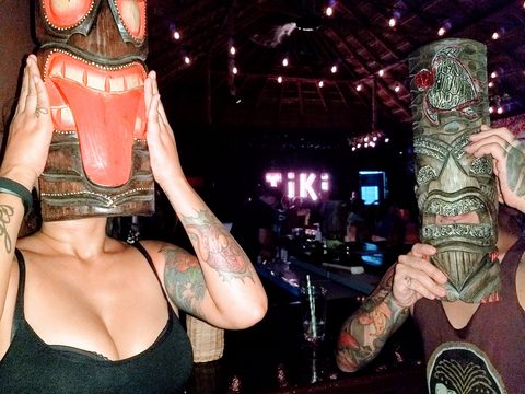 two people wearing decorative. The Lost Tiki, Playa del Carmen, Mexico, June 23, 2018